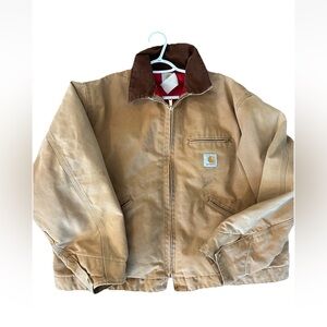 Vintage Carhartt Detroit J18 BRN Red Quilted Lined Jacket Size 54 Tan Work Wear